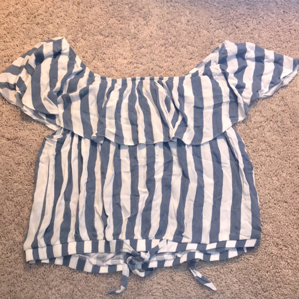 blue and white striped american eagle top